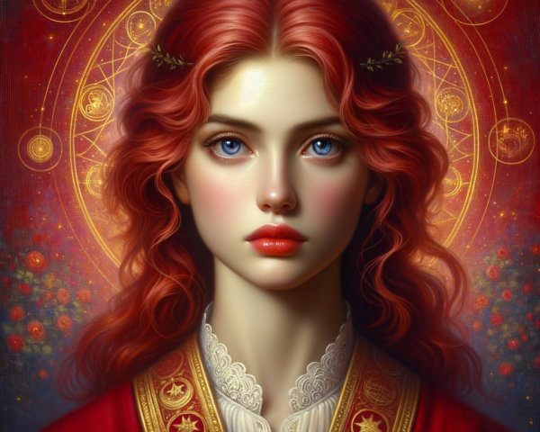 Digital Art Portrait of a Young Woman with Red Hair