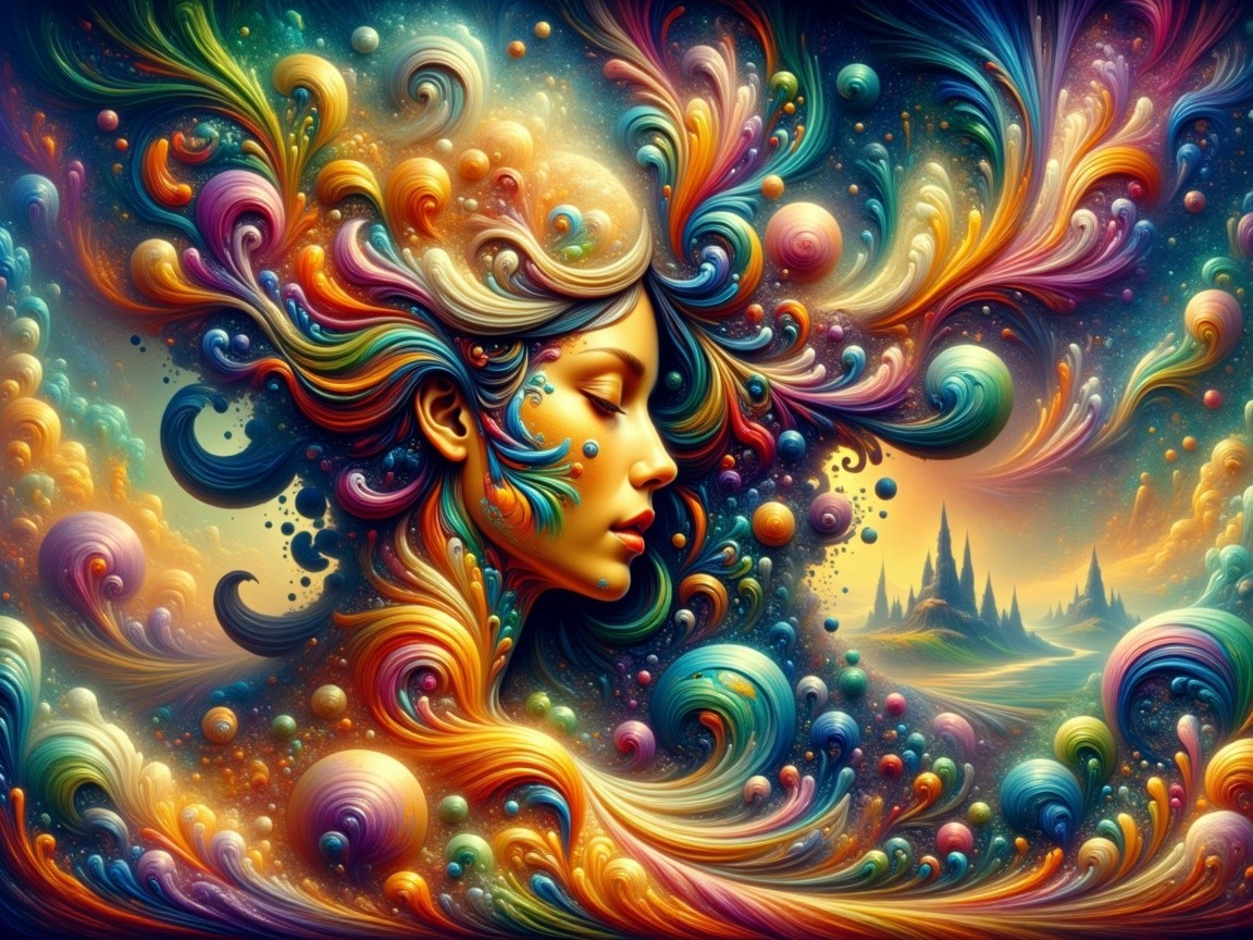 Stylized Profile of a Woman in Colorful Patterns
