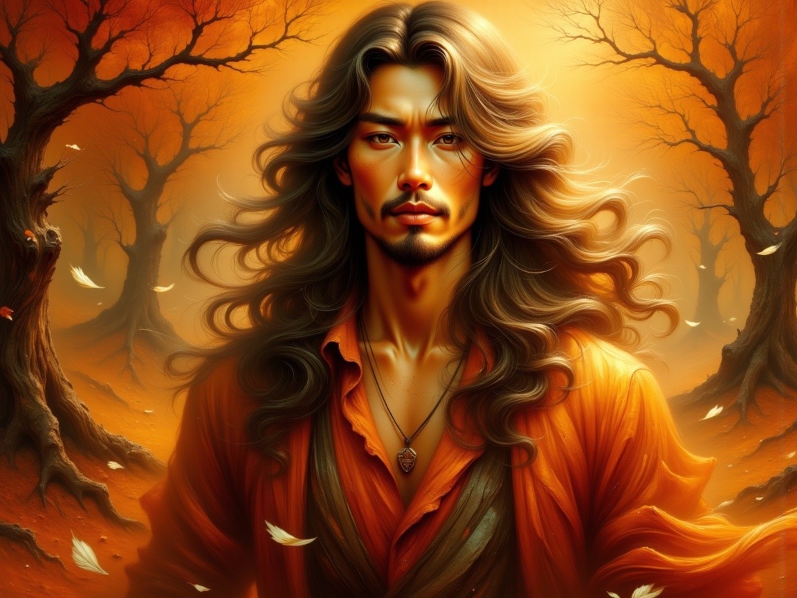 Portrait of a Man in a Mystical Autumn Landscape