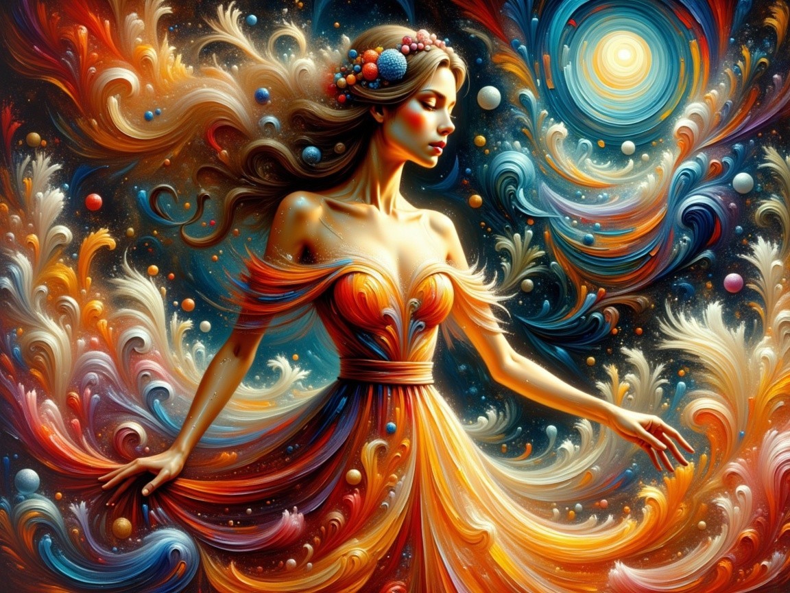 Art Nouveau Depiction of Woman in Colorful Dress