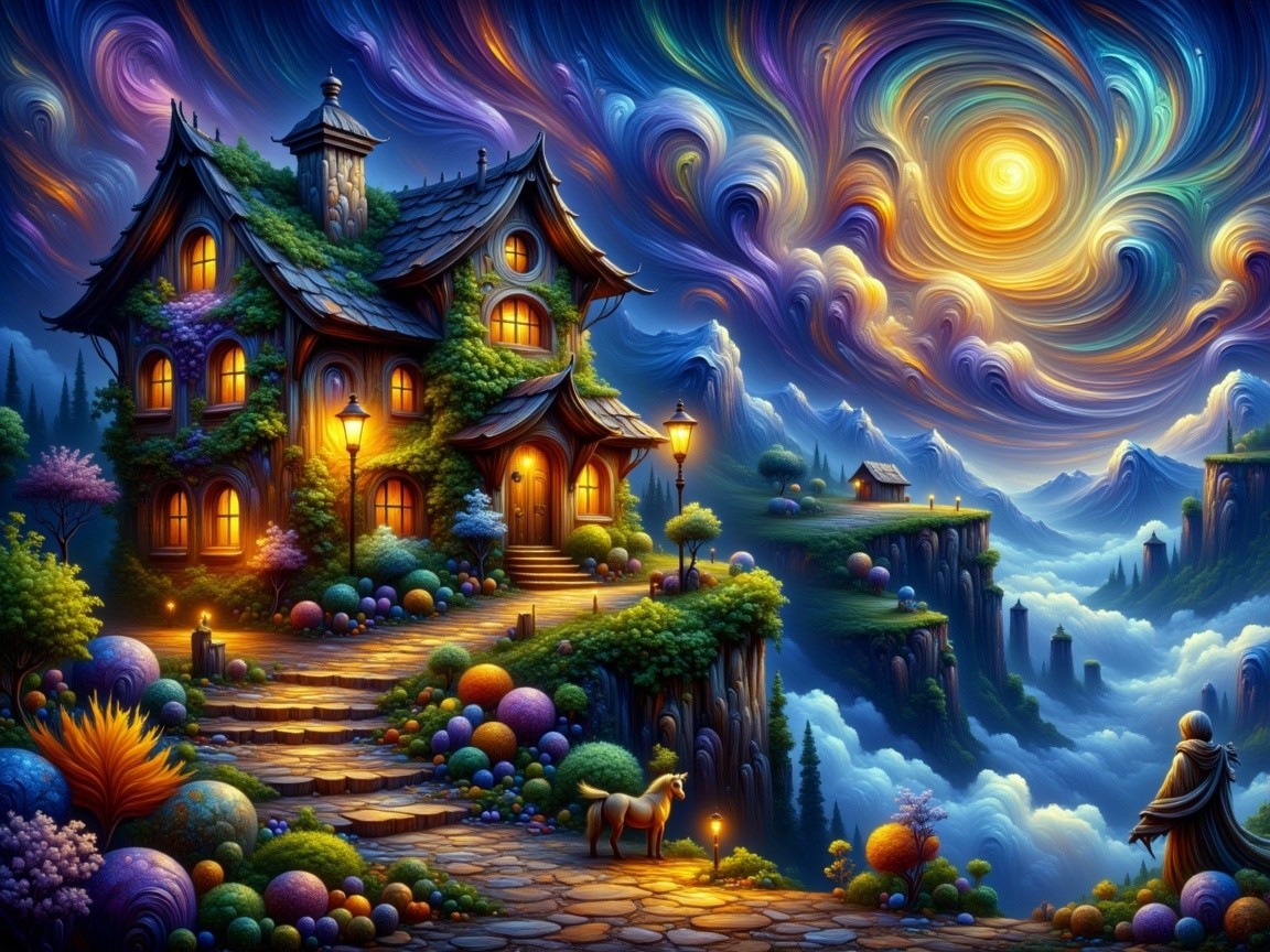 Whimsical House on a Vibrant, Enchanting Landscape