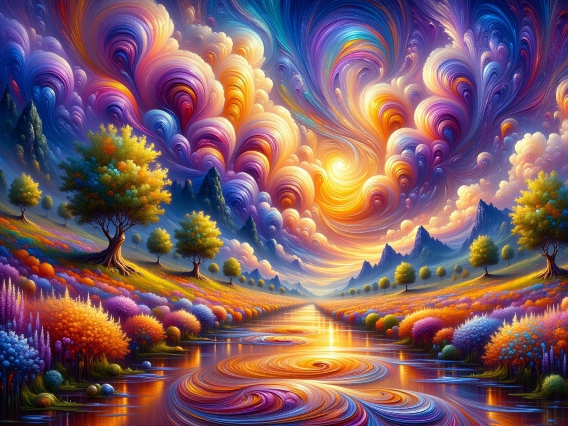 Vibrant Landscape with Colorful Sky and River