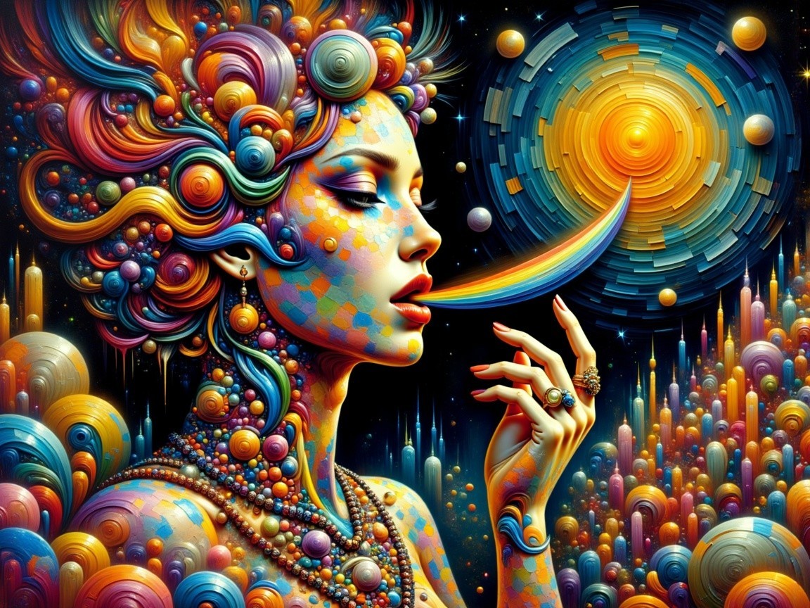 Surreal Portrait of Woman with Colorful Patterns