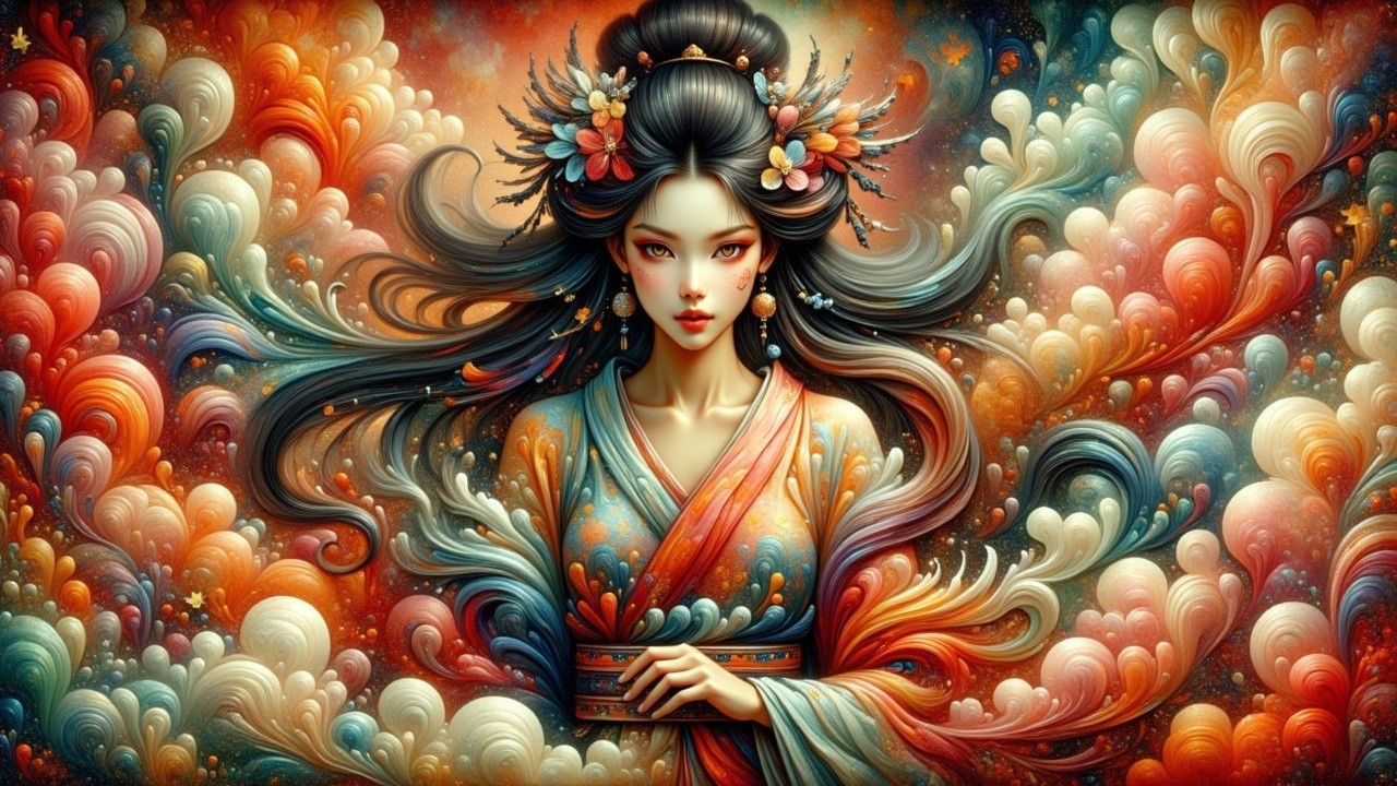 Artistic Portrait of a Woman in a Flowing Kimono
