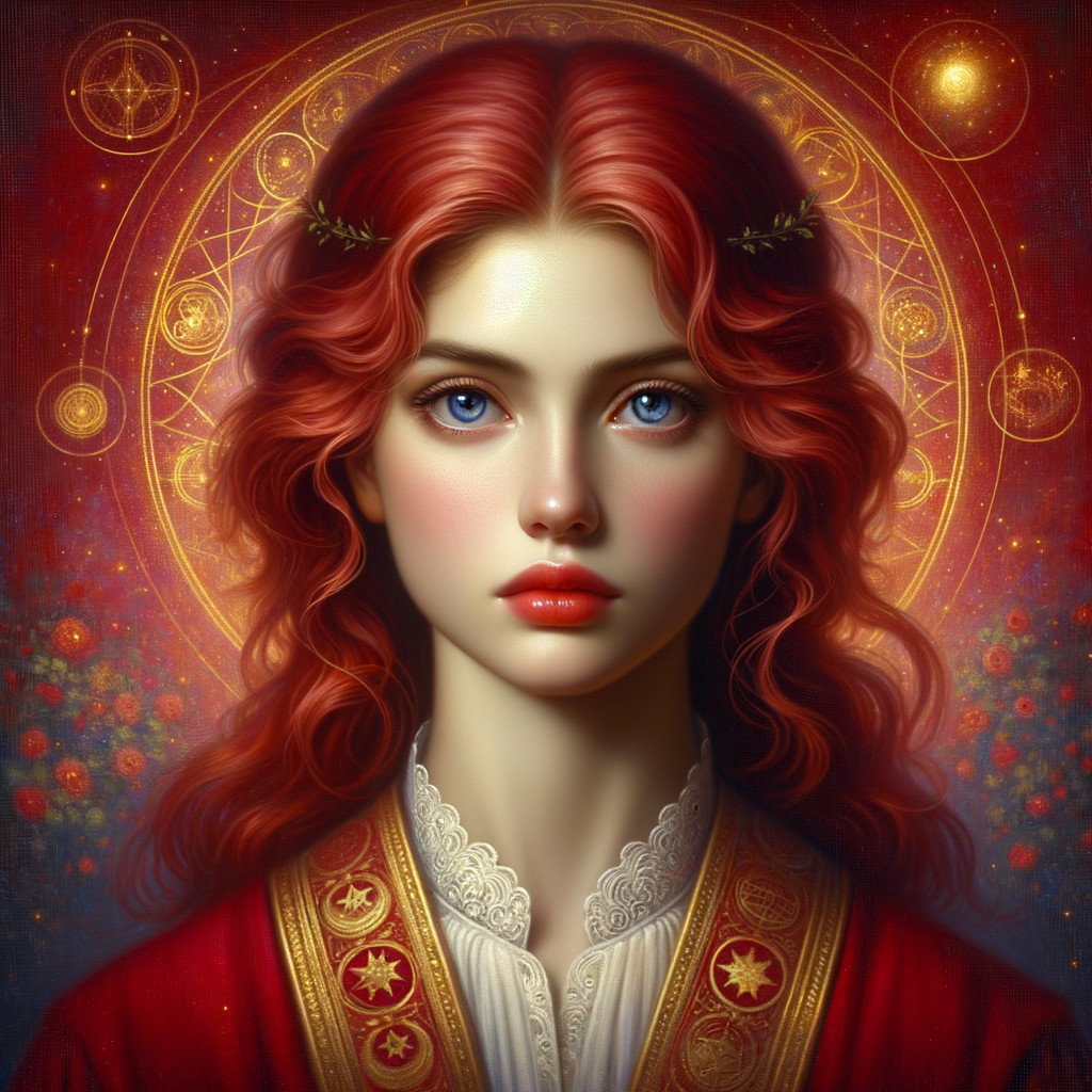 Digital Art Portrait of a Young Woman with Red Hair