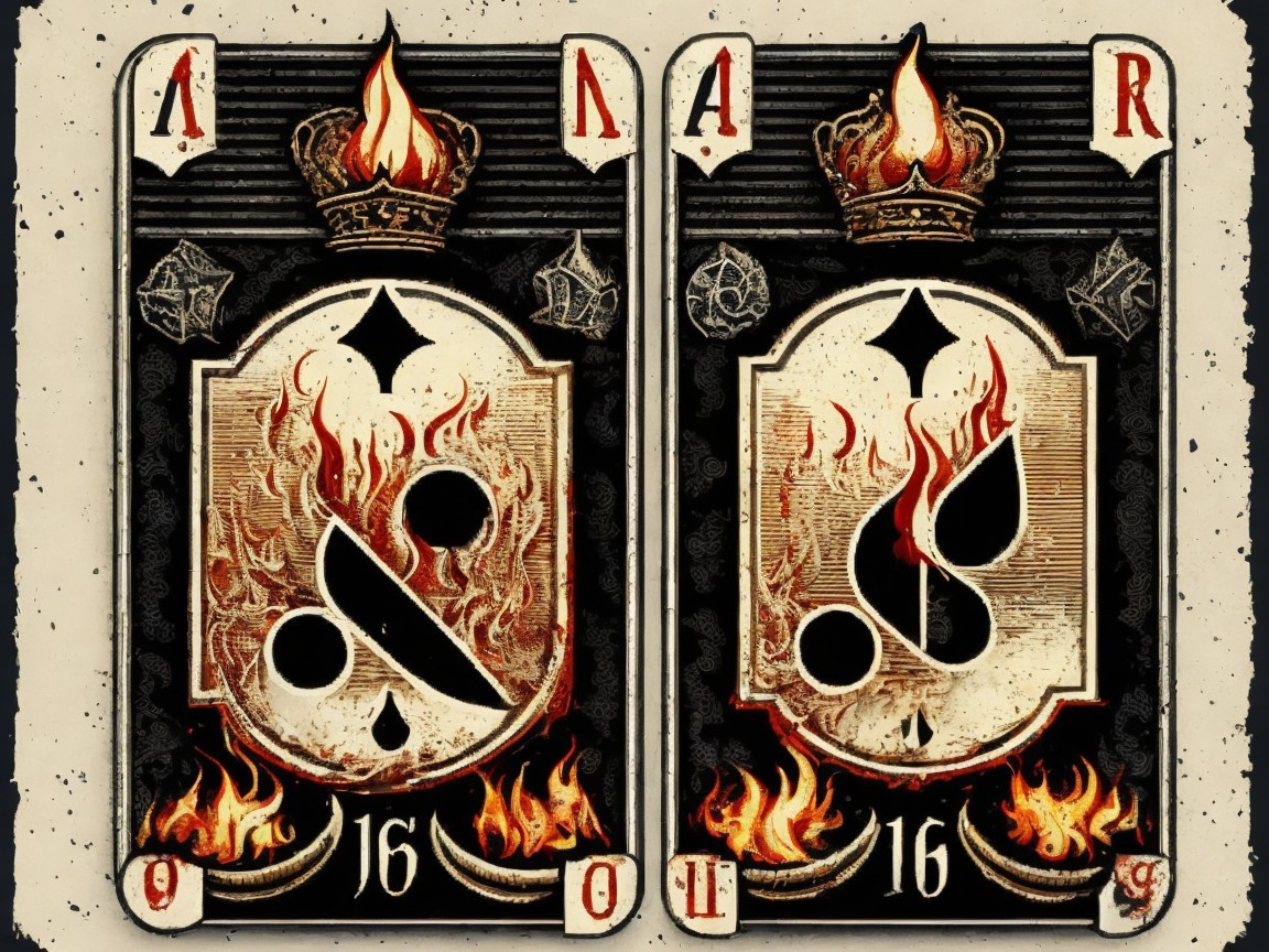 Stylized Playing Cards with Crowns and Flames