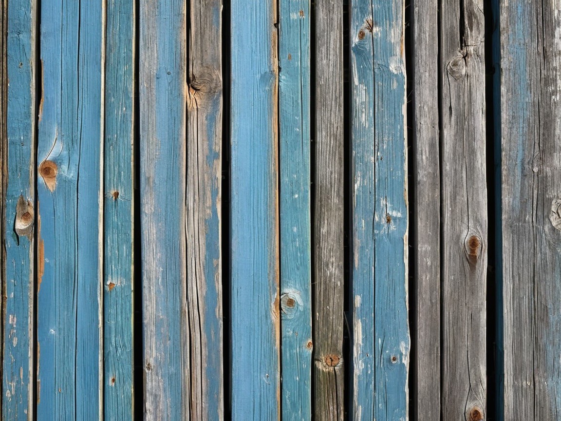 Weathered Wooden Wall with Blue and Gray Planks