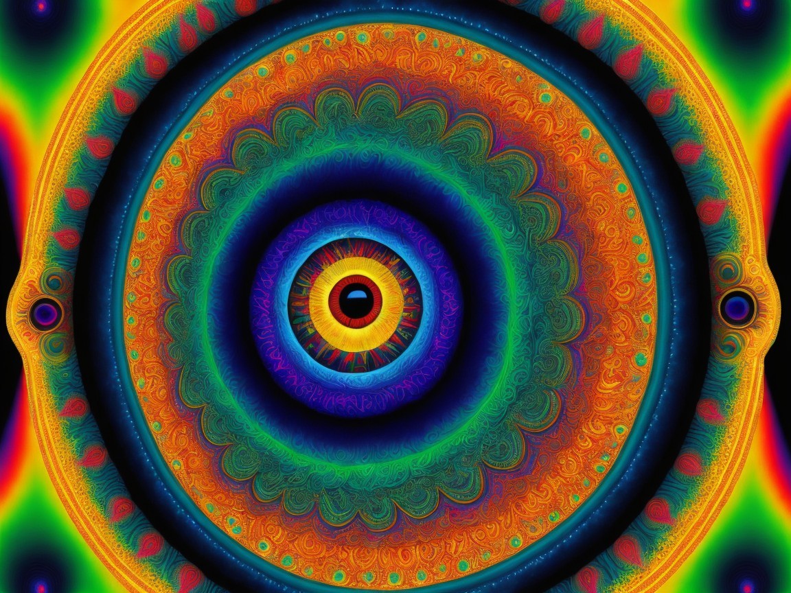 Psychedelic Mandala Design with Colorful Patterns