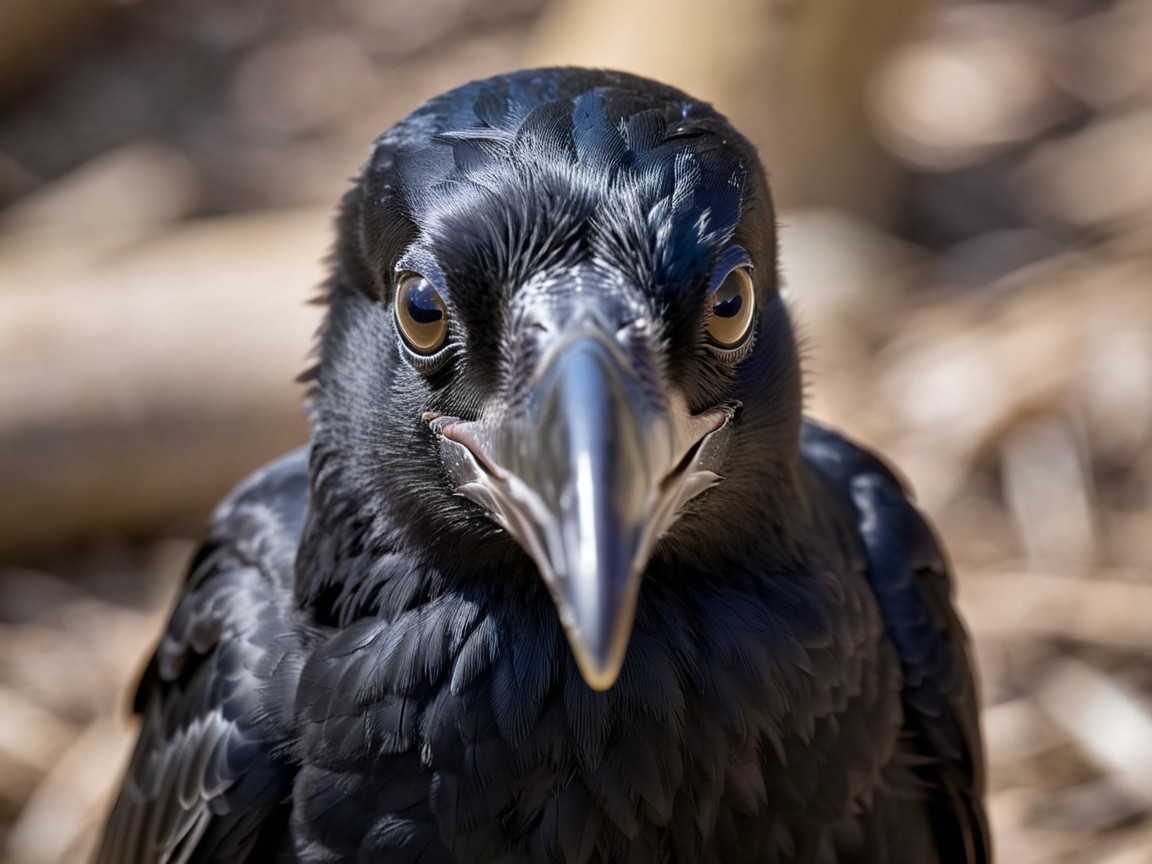 Close-Up of a Raven's Striking Features and Plumage