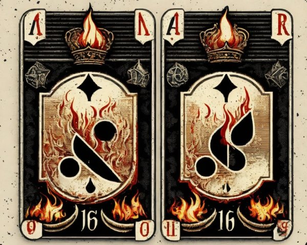 Stylized Playing Cards with Crowns and Flames