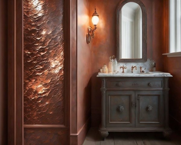 Stylish Bathroom with Vintage Vanity and Marble Countertop