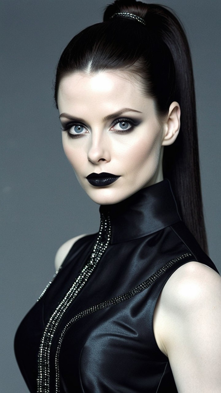 Portrait of a Woman with Dramatic Makeup and Fashionable Outfit