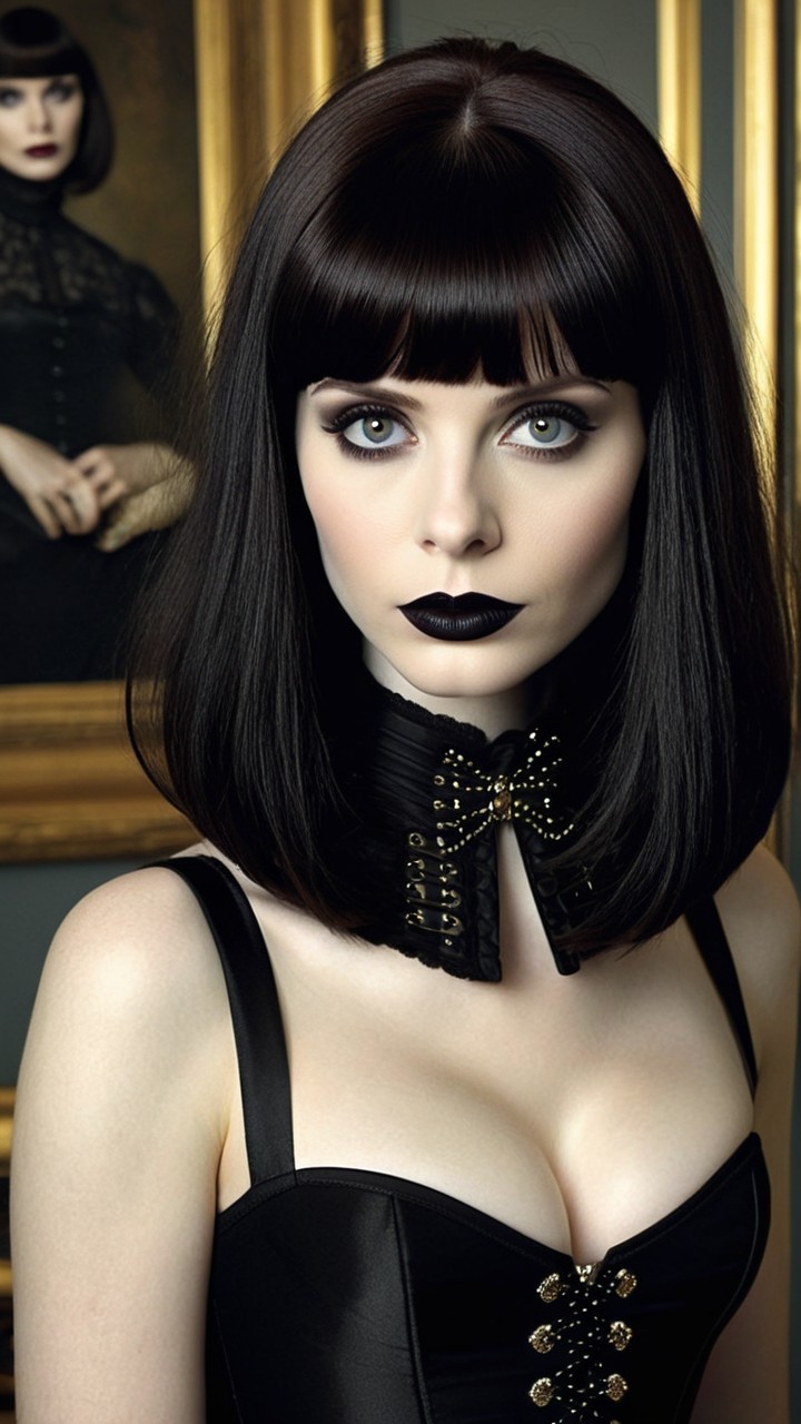 Portrait of a Woman in Black Dress with Vintage Background