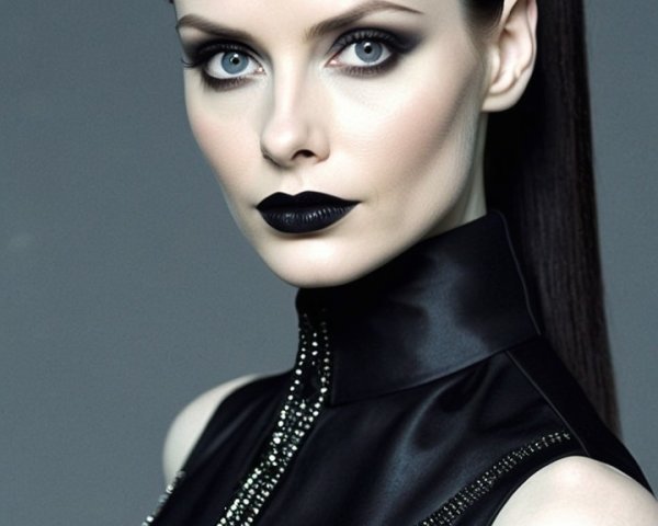 Portrait of a Woman with Dramatic Makeup and Fashionable Outfit