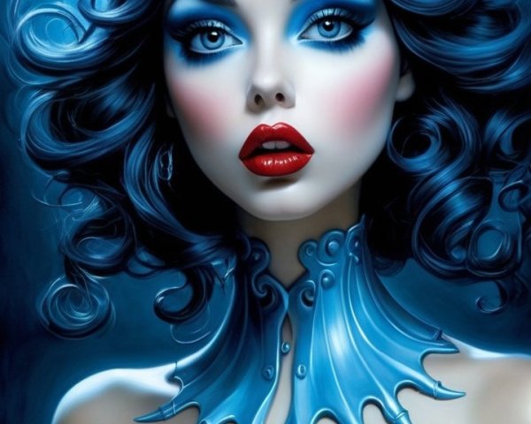 Striking Woman with Blue Hair and Bold Makeup