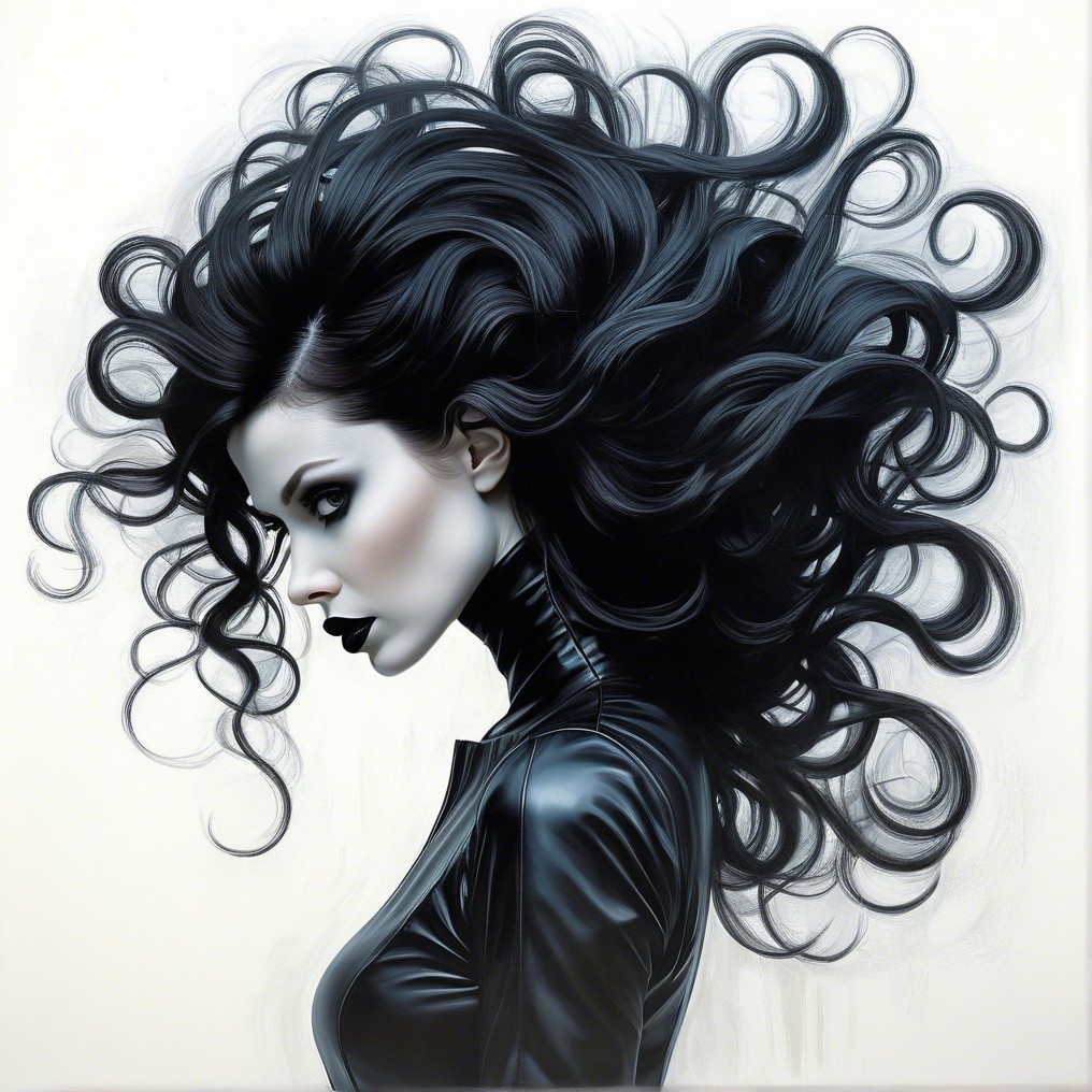 Profile of a Woman with Black Hair and Leather Jacket