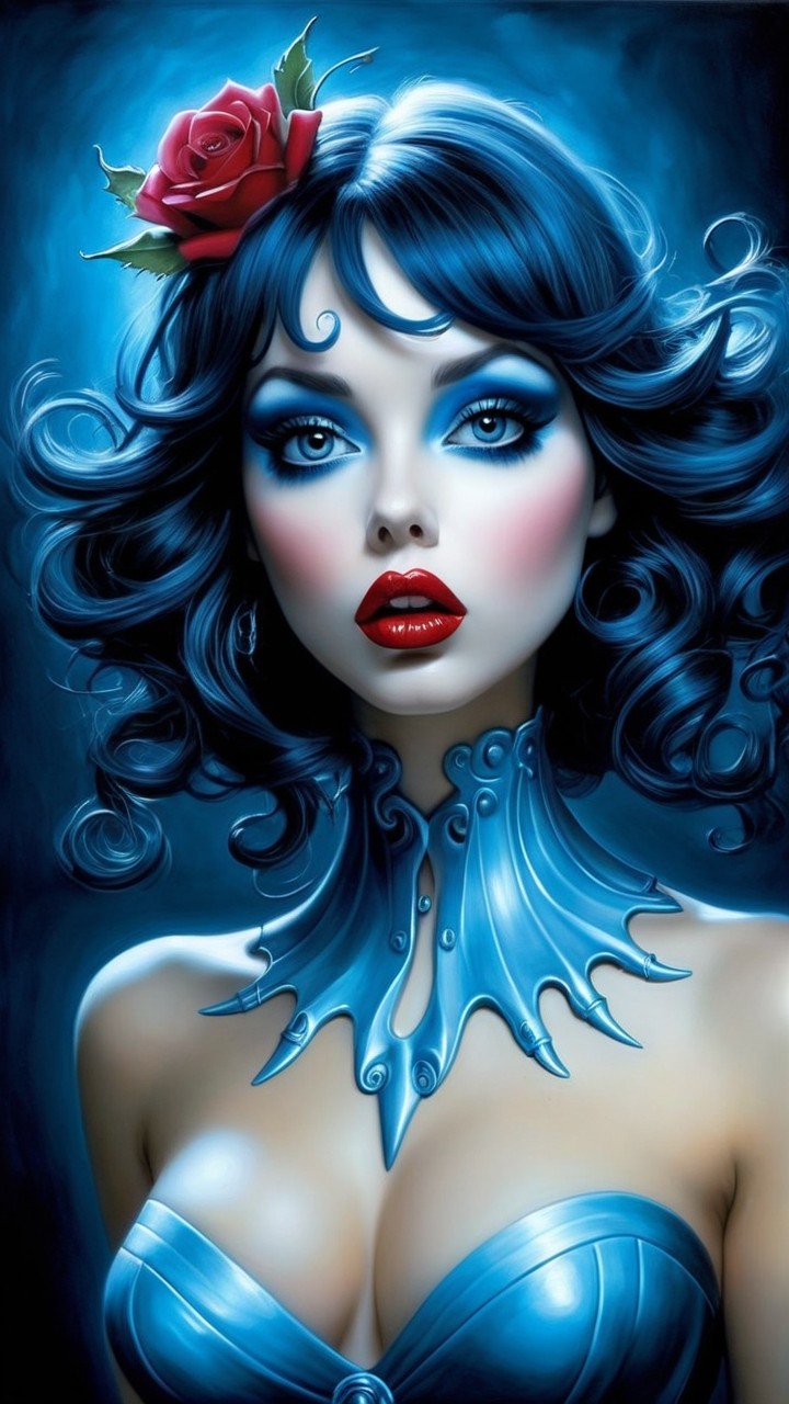 Striking Woman with Blue Hair and Bold Makeup