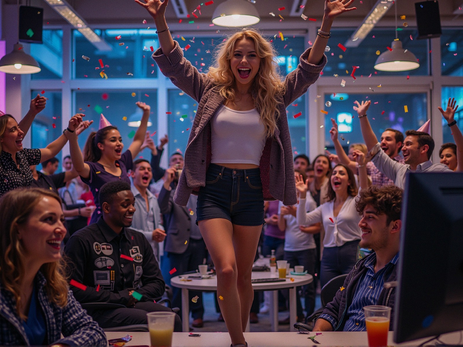 Lively Celebration in Modern Venue with Confetti