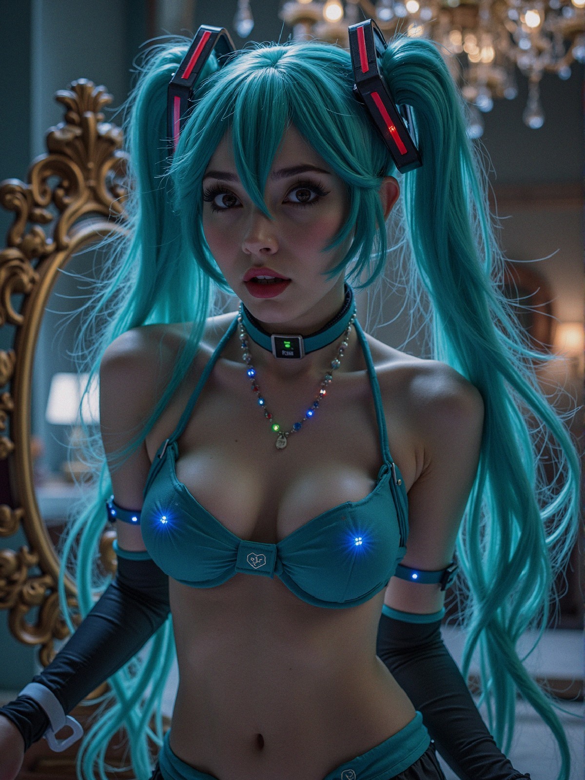 Vibrant Cosplay with Turquoise Hair and Futuristic Outfit