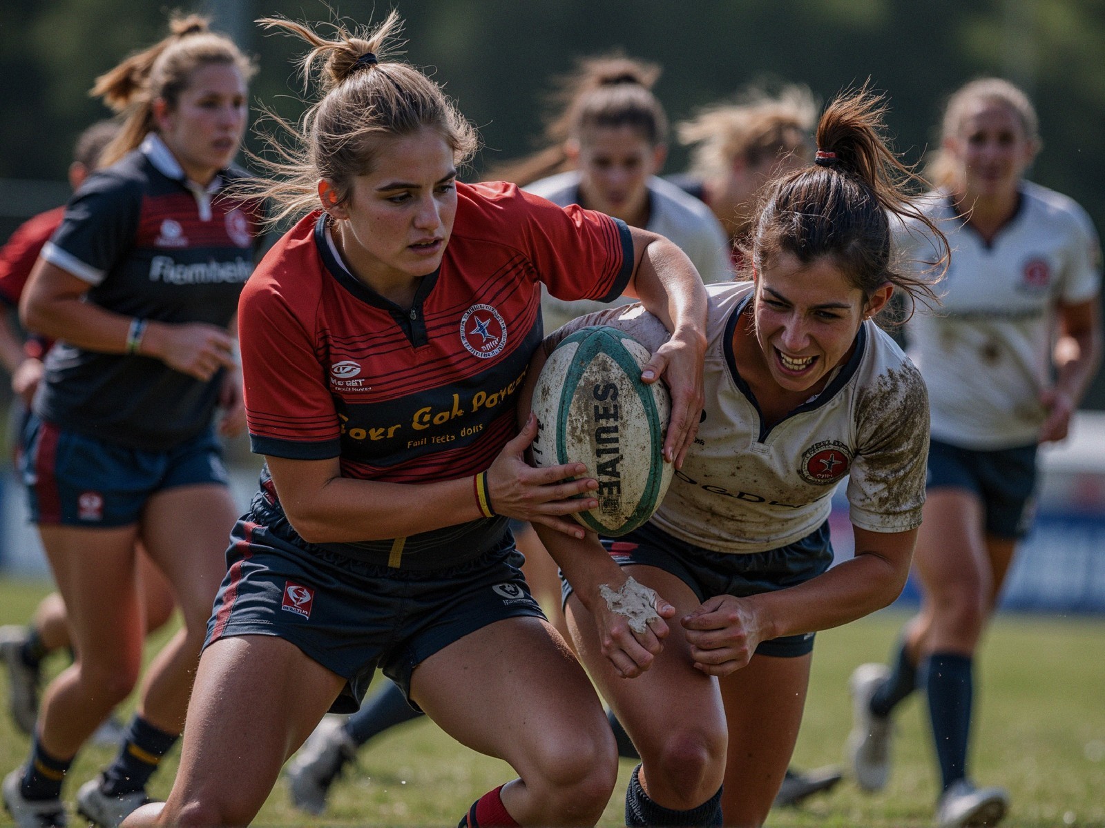 Female Rugby Players Competing in Match Action