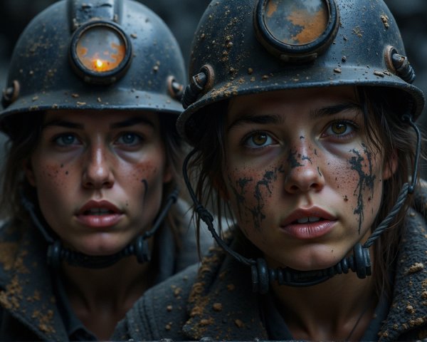 Close-up of Determined Women Miners in Gritty Setting