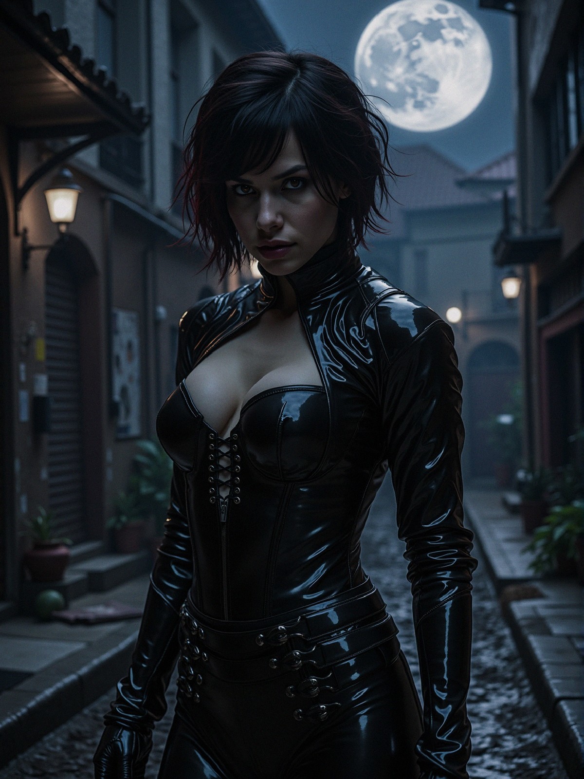 Mysterious figure in a dimly lit alleyway at night