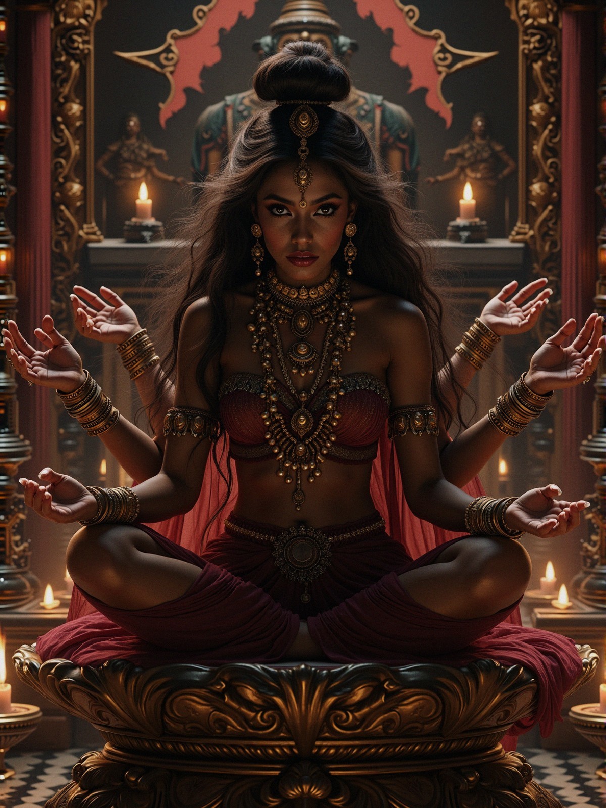 Serene figure in meditative pose with intricate jewelry