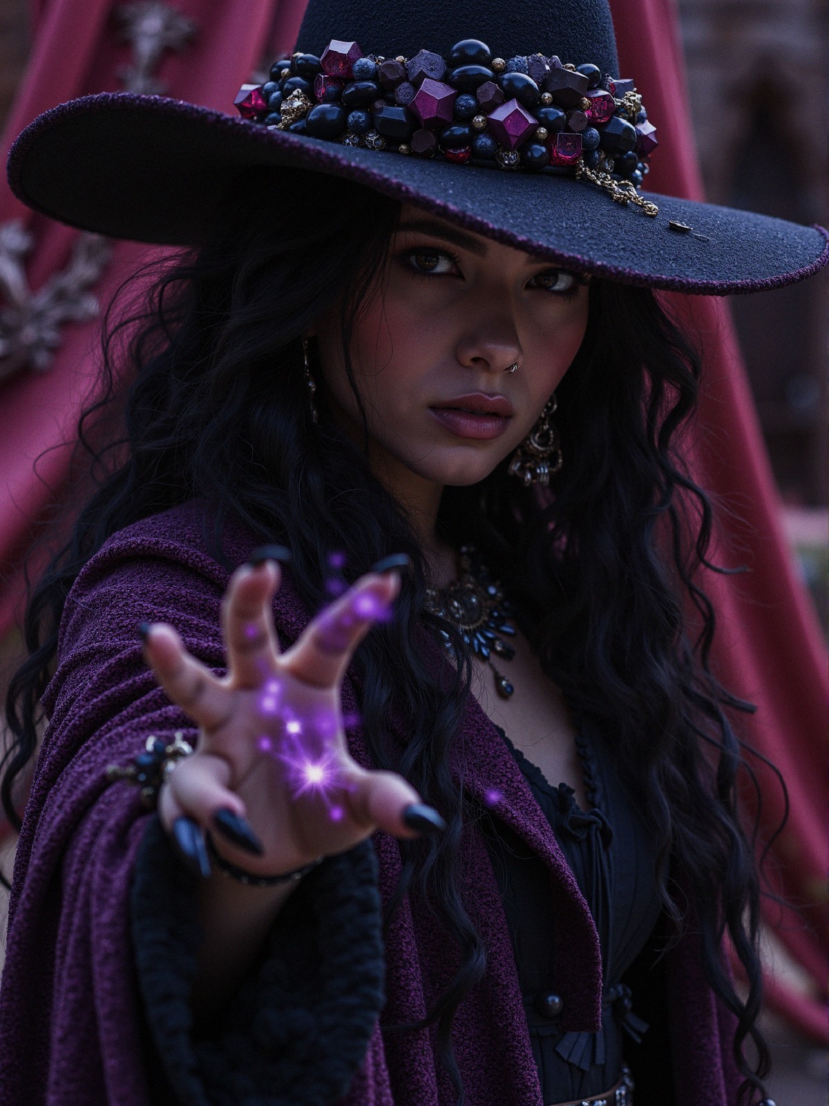 Mysterious Figure in Black Hat with Magical Aura