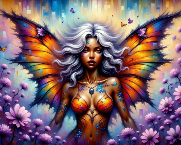 Fantasy Scene with Mystical Woman and Butterfly Wings