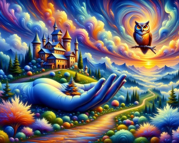 Vibrant Dreamlike Landscape with Majestic Castle