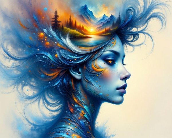 Woman's Profile with Nature-Inspired Hair Art
