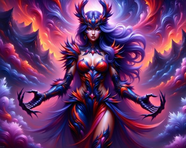 Fantasy Figure in Vibrant Armor with Colorful Background