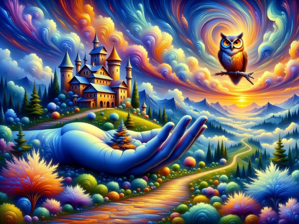 Vibrant Dreamlike Landscape with Majestic Castle