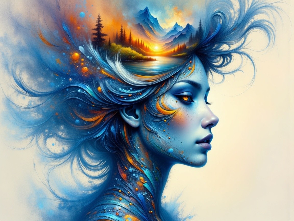 Woman's Profile with Nature-Inspired Hair Art