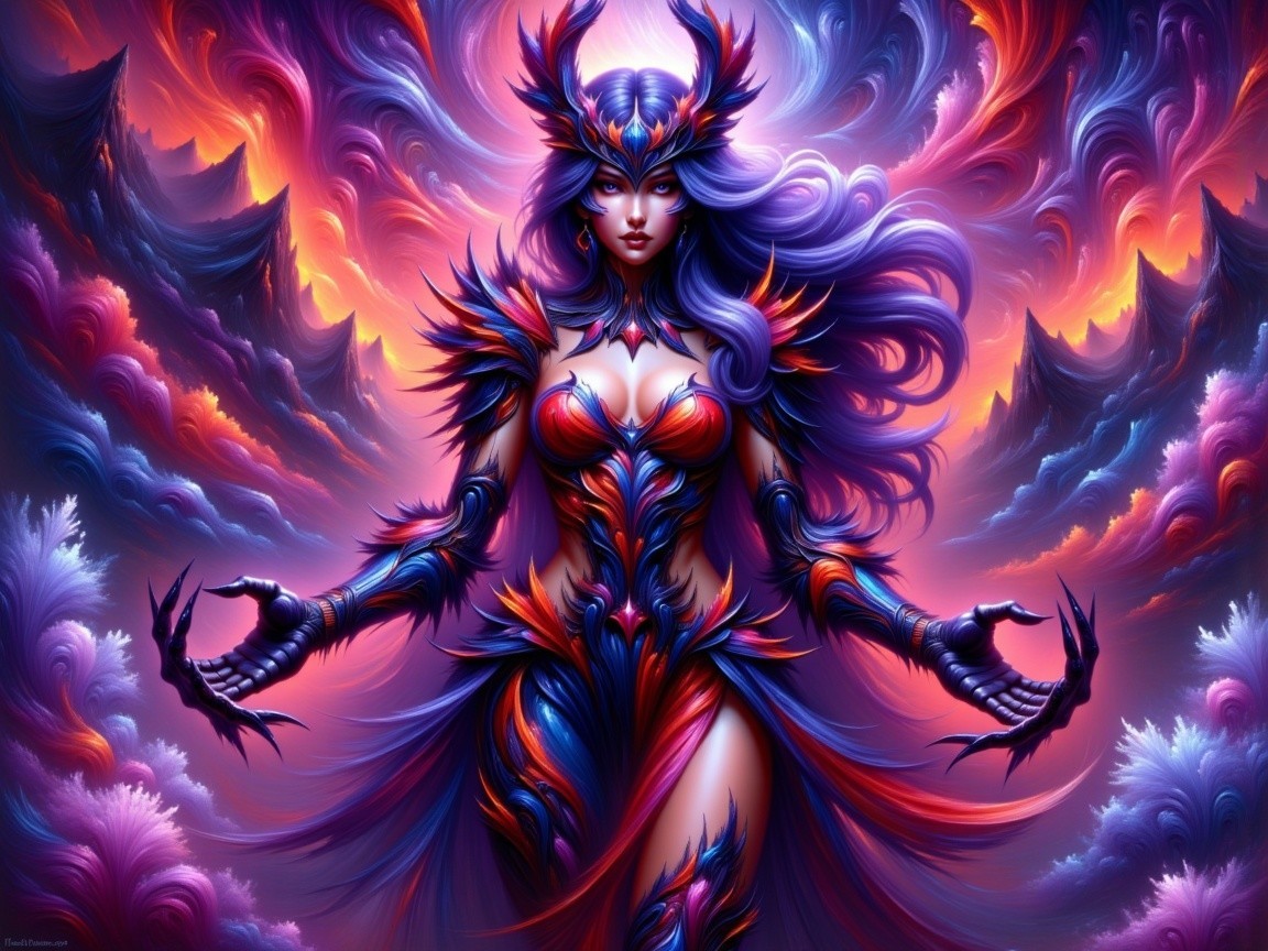 Fantasy Figure in Vibrant Armor with Colorful Background