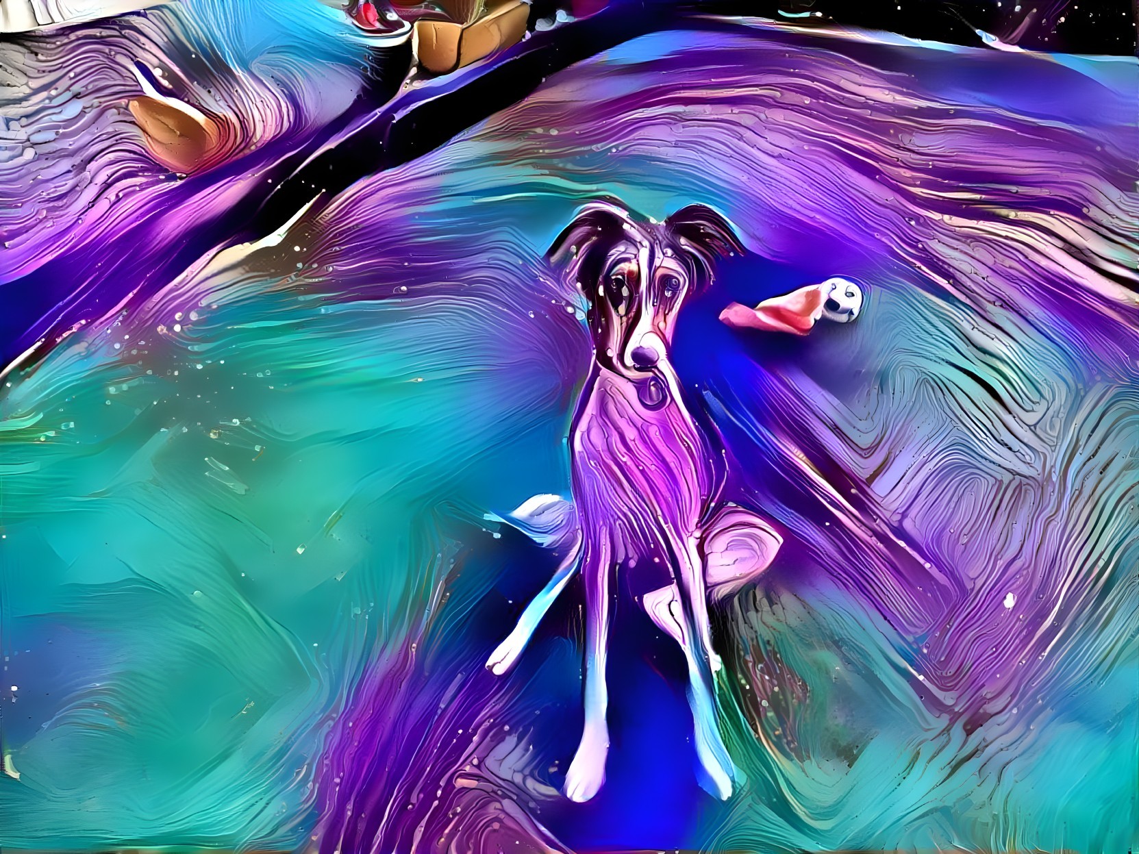 Abstract Colorful Dog on Vibrant Swirling Ground