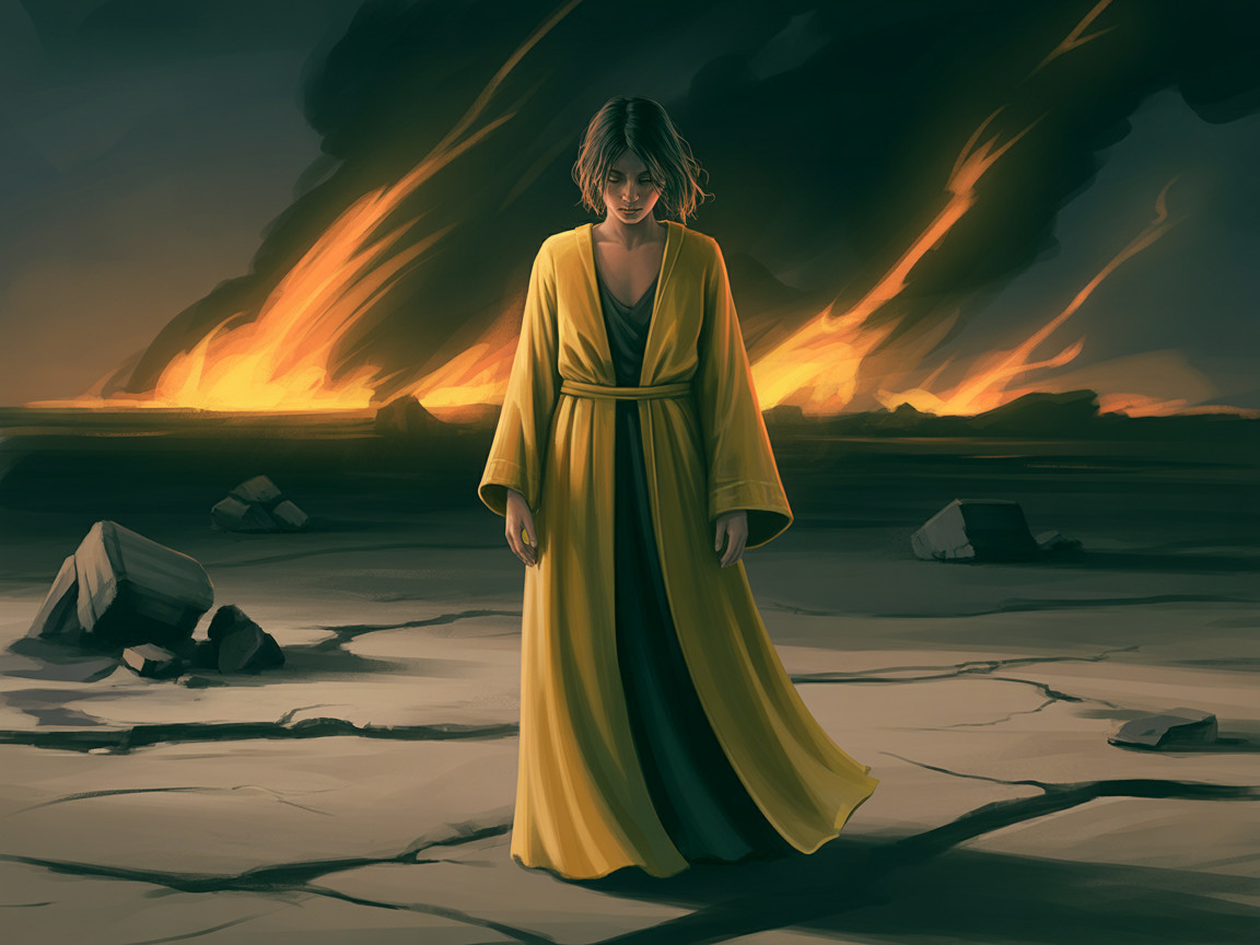 Digital painting of a woman in a post-apocalyptic desert