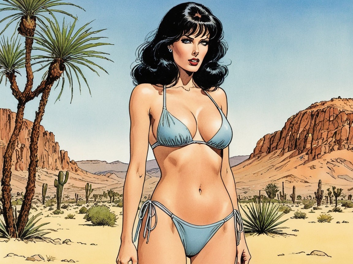 Woman in Light Blue Bikini in Desert Landscape
