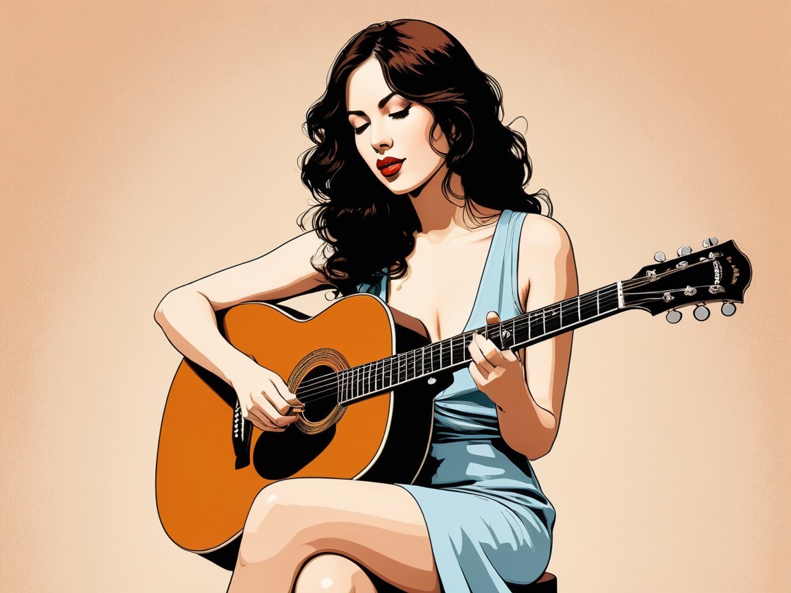 Illustration of a Young Woman Playing Acoustic Guitar