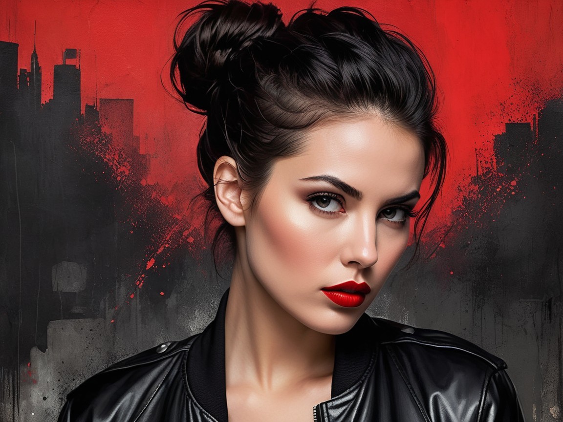 Portrait of a Woman with Bold Makeup and Intense Gaze