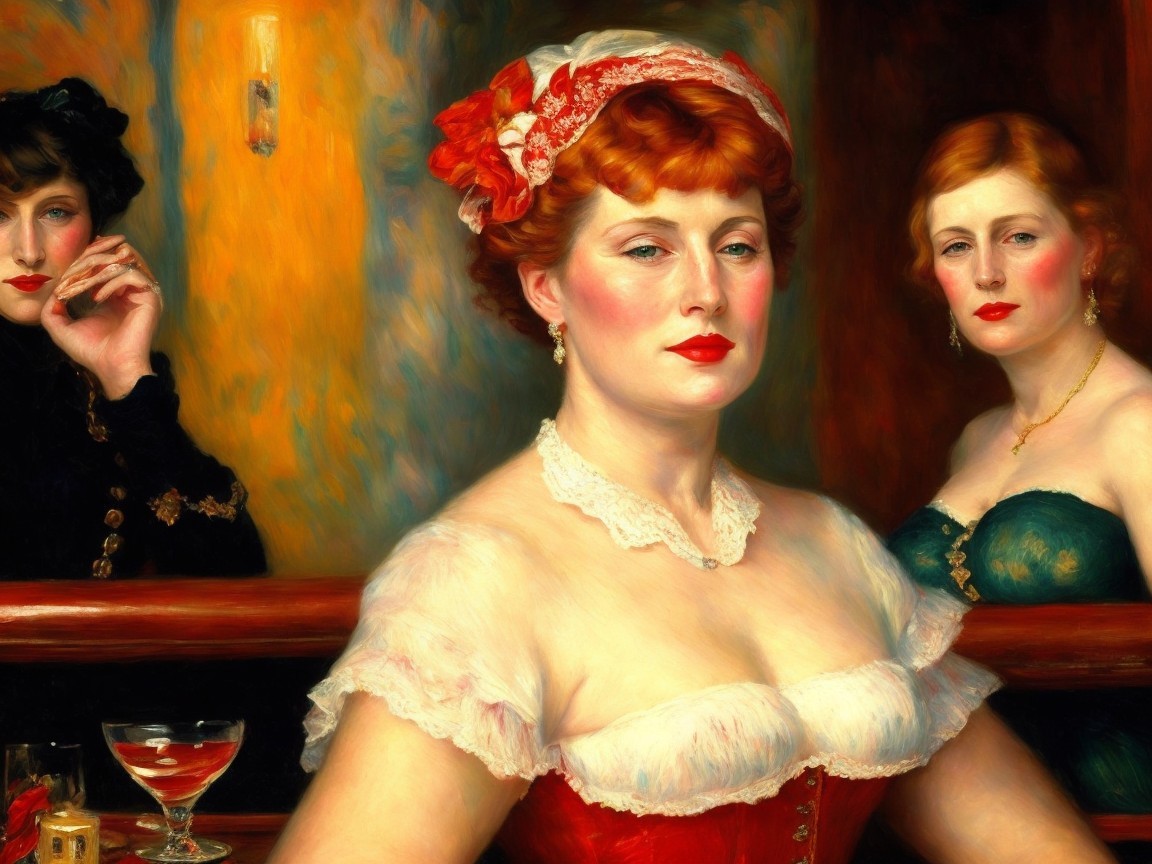 Three Women in Vintage Setting with Elegant Attire