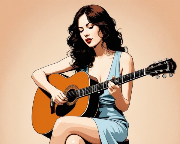 Illustration of a Young Woman Playing Acoustic Guitar