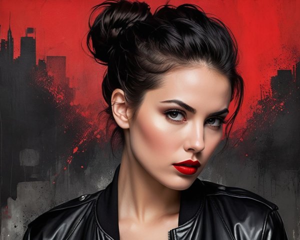 Portrait of a Woman with Bold Makeup and Intense Gaze