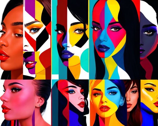 Vibrant Collage of Stylized Women's Portraits