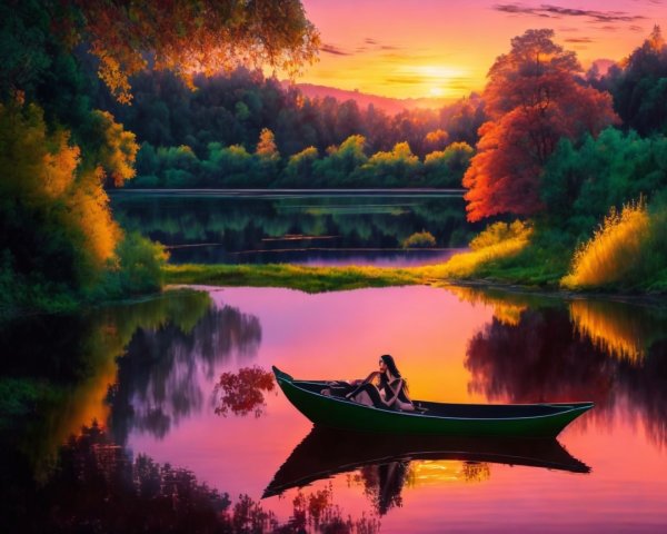 Serene sunset over tranquil lake with vibrant colors
