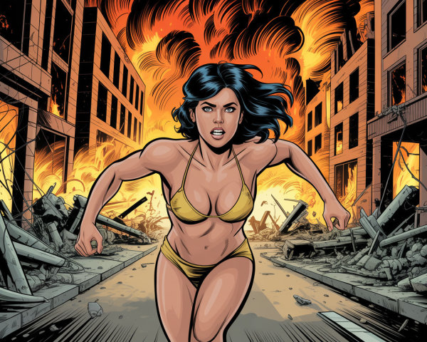 Comic Book Scene of Woman Running from Flames