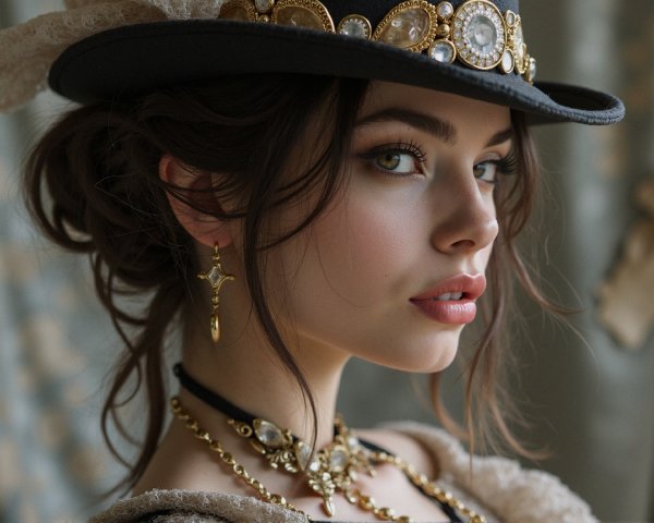 Close-Up Headshot of Woman in Black Top Hat