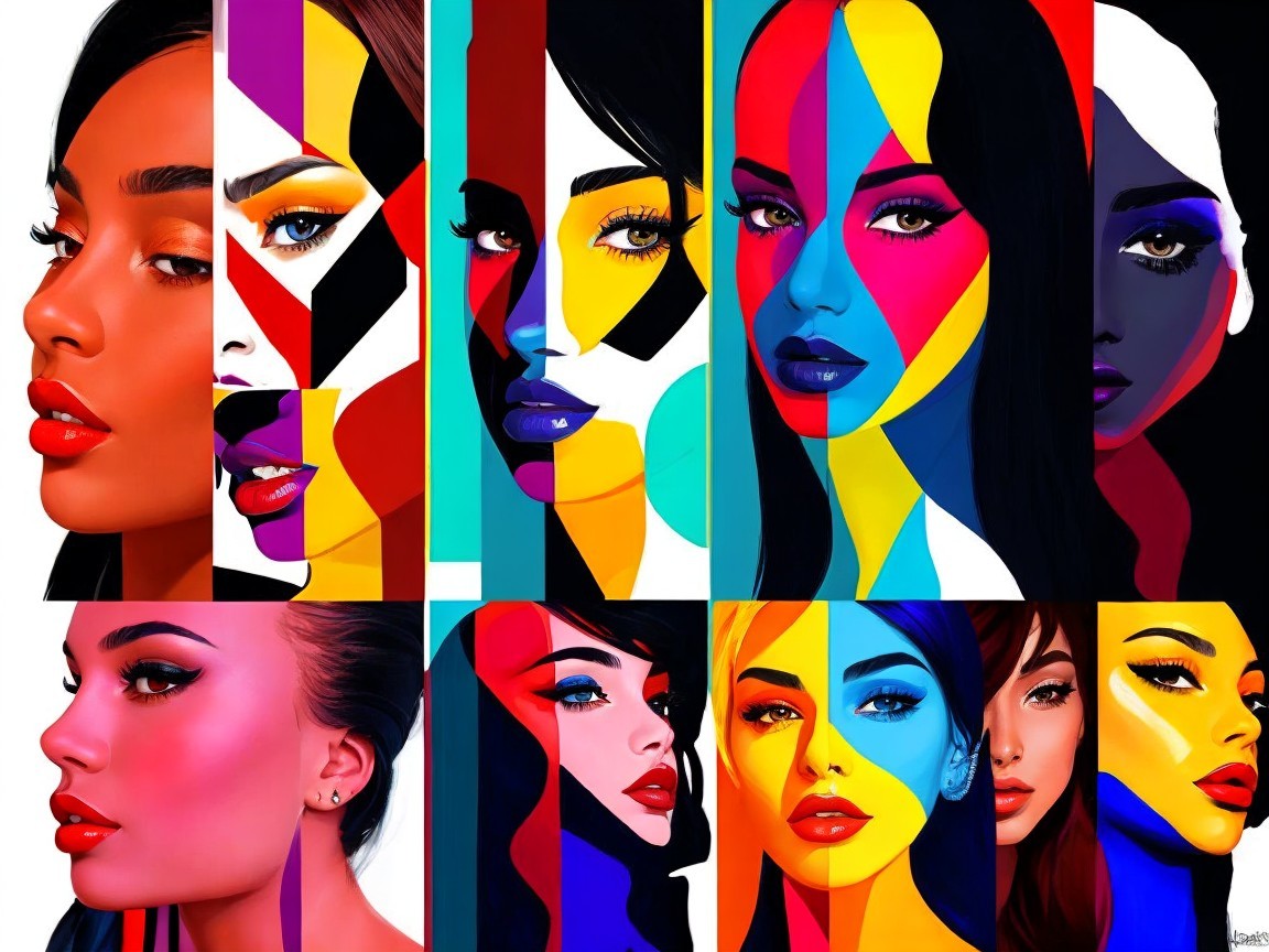 Vibrant Collage of Stylized Women's Portraits