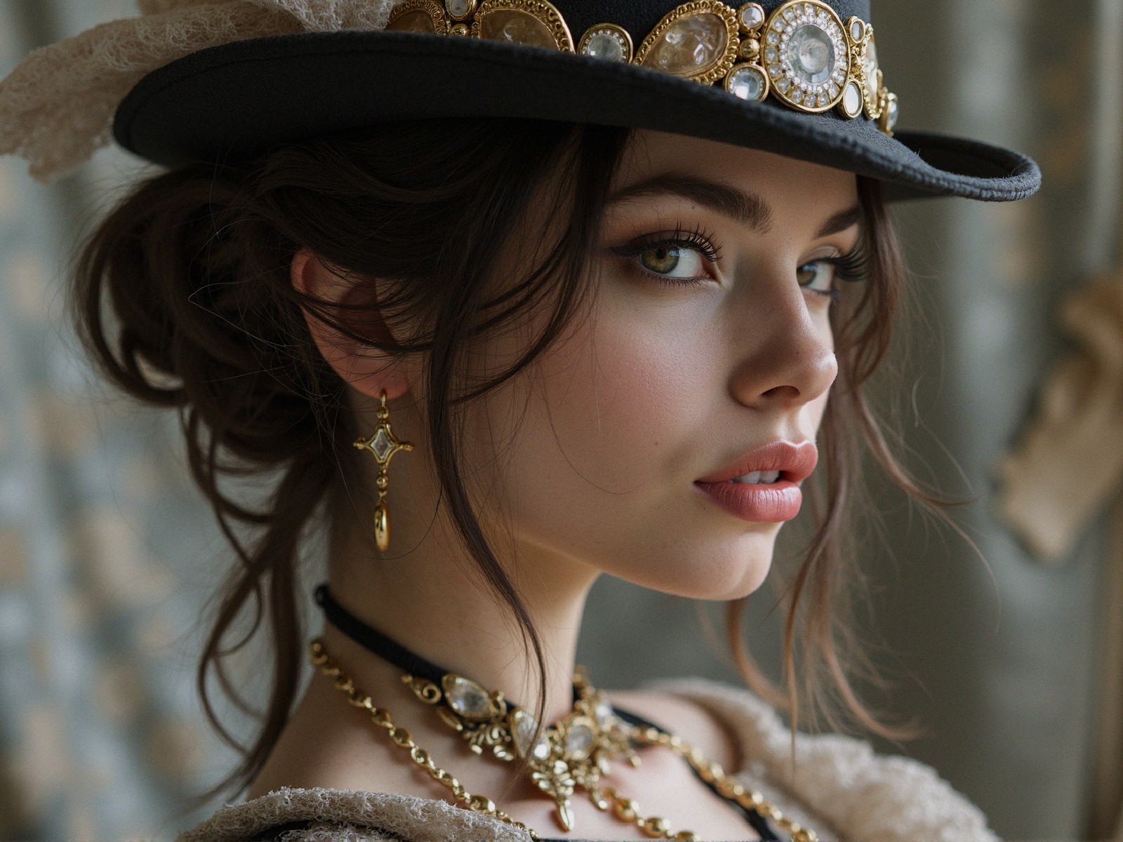 Close-Up Headshot of Woman in Black Top Hat