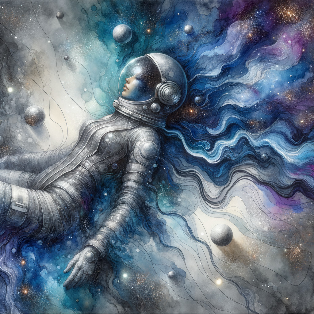 Astronaut in Cosmic Space with Galaxies and Colors